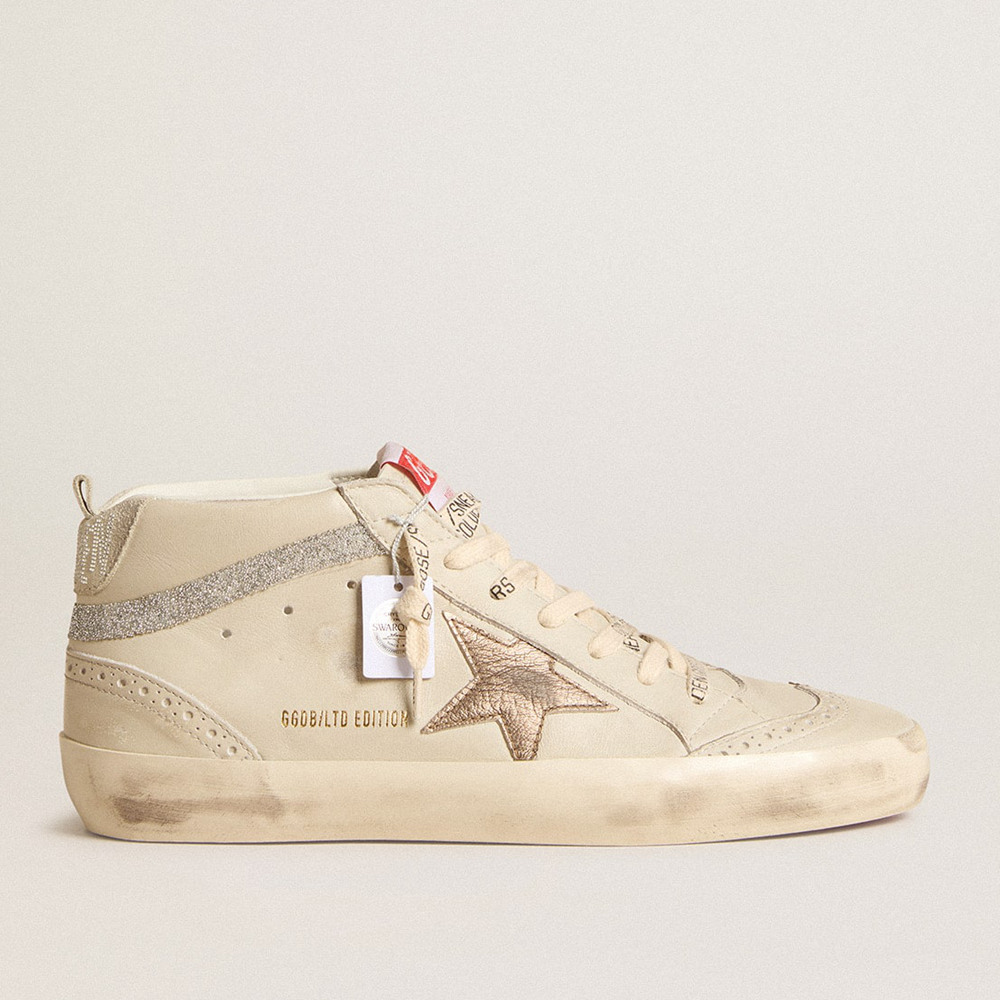 Golden Goose Mid Star Sneakers LTD With Bronze Leather Star And Swarovski Crystal Flash