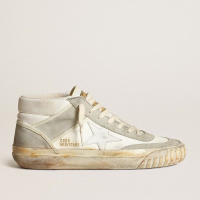 Golden Goose Mid Star Sneakers Sneakers With Ice-gray Suede Inserts And White Leather Star