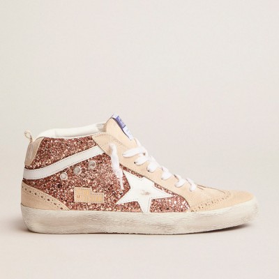 Golden Goose Mid Star Sneakers With Pink Glitter