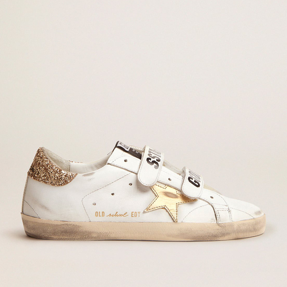 Golden Goose Old School Sneakers With Gold Star In Laminated Leather