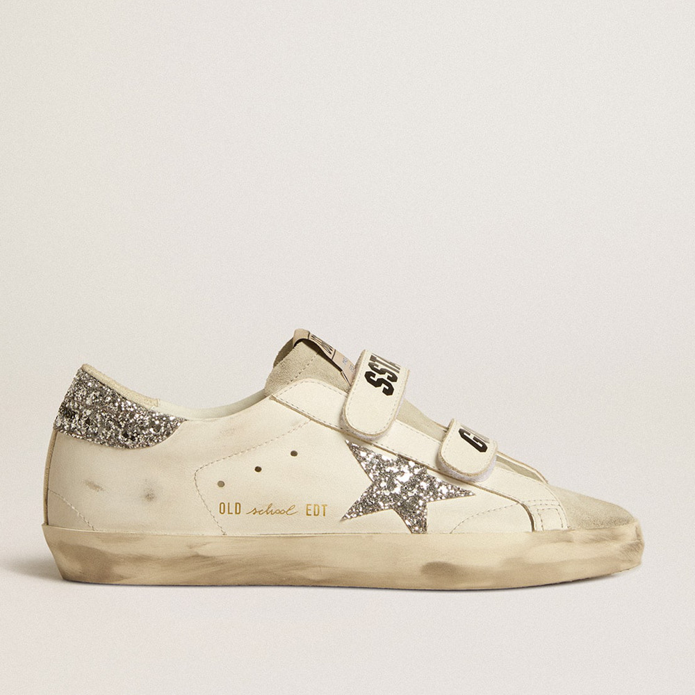 Golden Goose Old School Sneakers With Silver Glitter Star And Ice-gray Suede Tongue