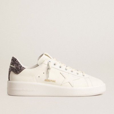 Golden Goose Purestar Sneakers With White Leather Star And Anthracite Glitter Heel Tab