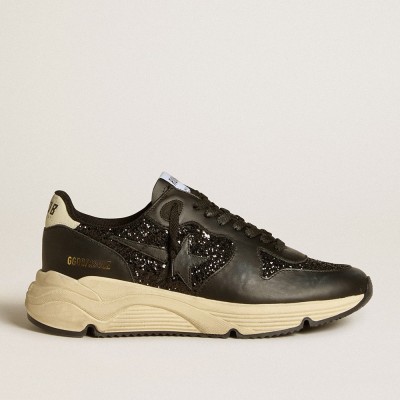 Golden Goose Running Sole Shoes In Black Glitter With Leather Star And Nubuck Heel Tab