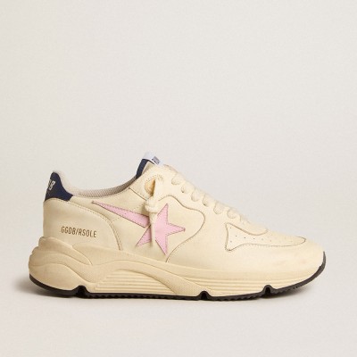 Golden Goose Running Sole Shoes In Nappa Leather With Pink Leather Star And Blue Leather Heel Tab