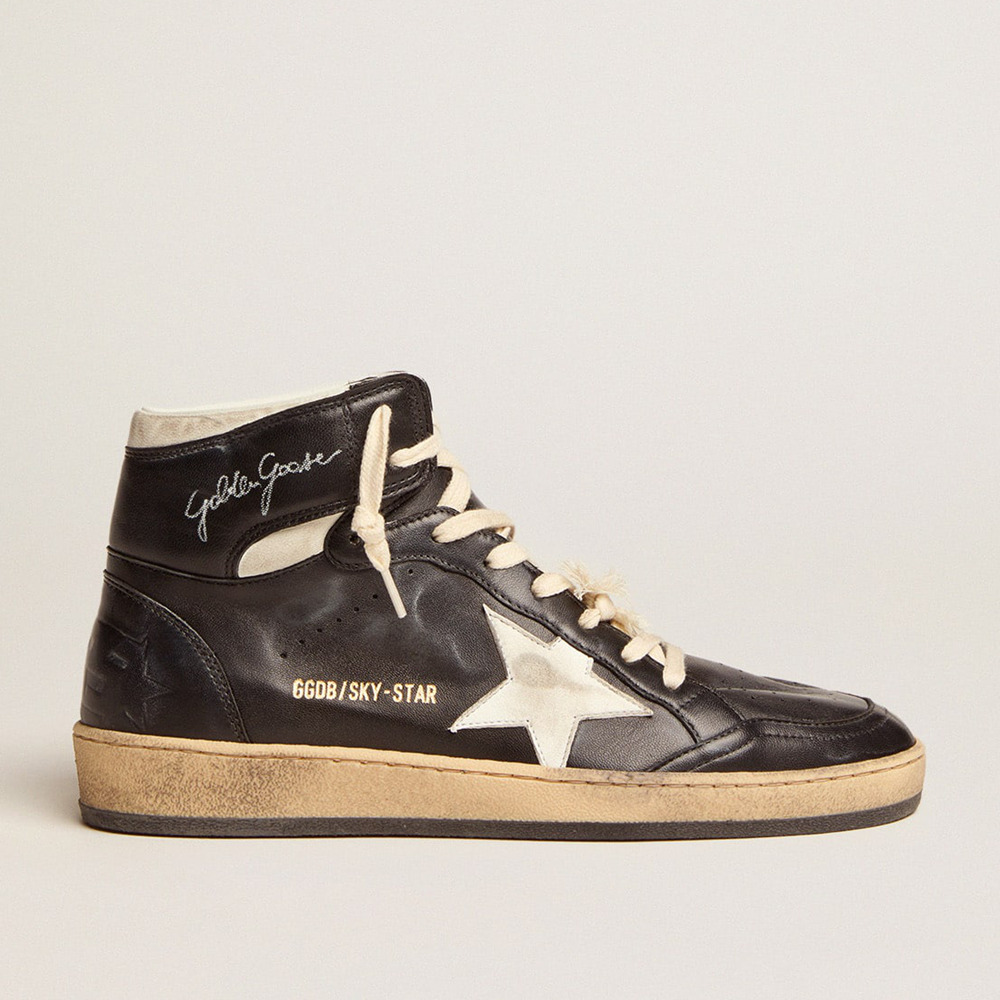 Golden Goose Sky-Star Sneakers In Black Nappa With White Star