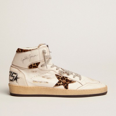 Golden Goose Sky-Star Sneakers With Signature And Leopard Print Pony Skin Inserts