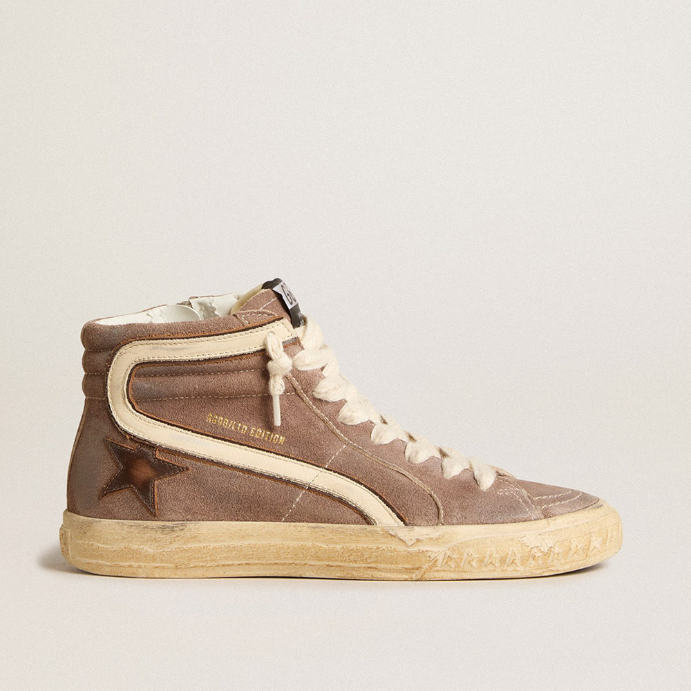 Golden Goose Slide Sneakers LTD In Brown Suede With Leather Star And Flash