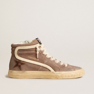 Golden Goose Slide Sneakers LTD In Brown Suede With Leather Star And Flash