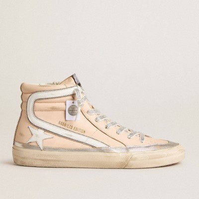 Golden Goose Slide Sneakers LTD In Pink Nappa Leather With White Star And Swarovski Inserts