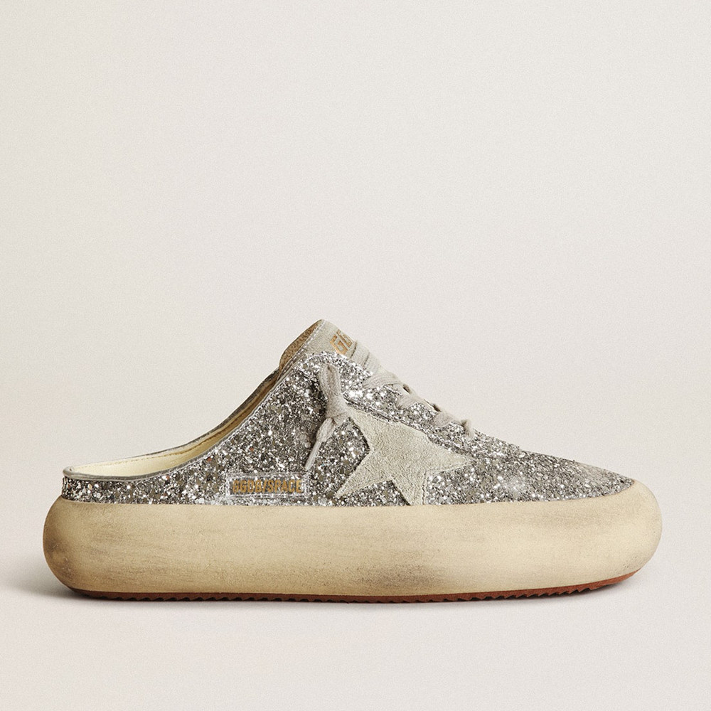 Golden Goose Space-Star Sneakers Sabot In Glitter With Ice-gray Star And Tab