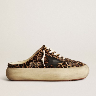 Golden Goose Space-Star Sneakers Sabot In Leopard Print Pony Skin With Black Star