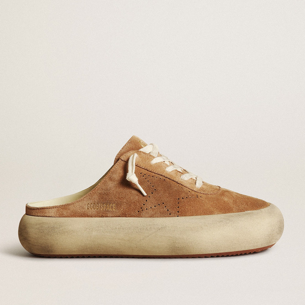 Golden Goose Space-Star Sneakers Sabot In Tobacco-colored Suede With Perforated Star