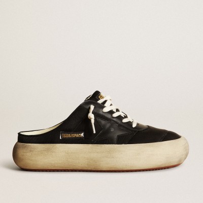 Golden Goose Space-Star Sneakers Sabots In Black Nylon With Black Leather Star