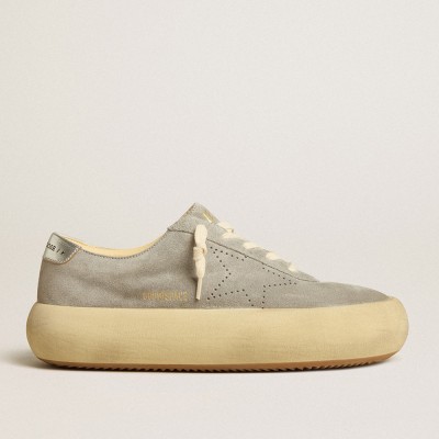 Golden Goose Space-Star Sneakers Shoes In Ice-gray Suede With Perforated Star