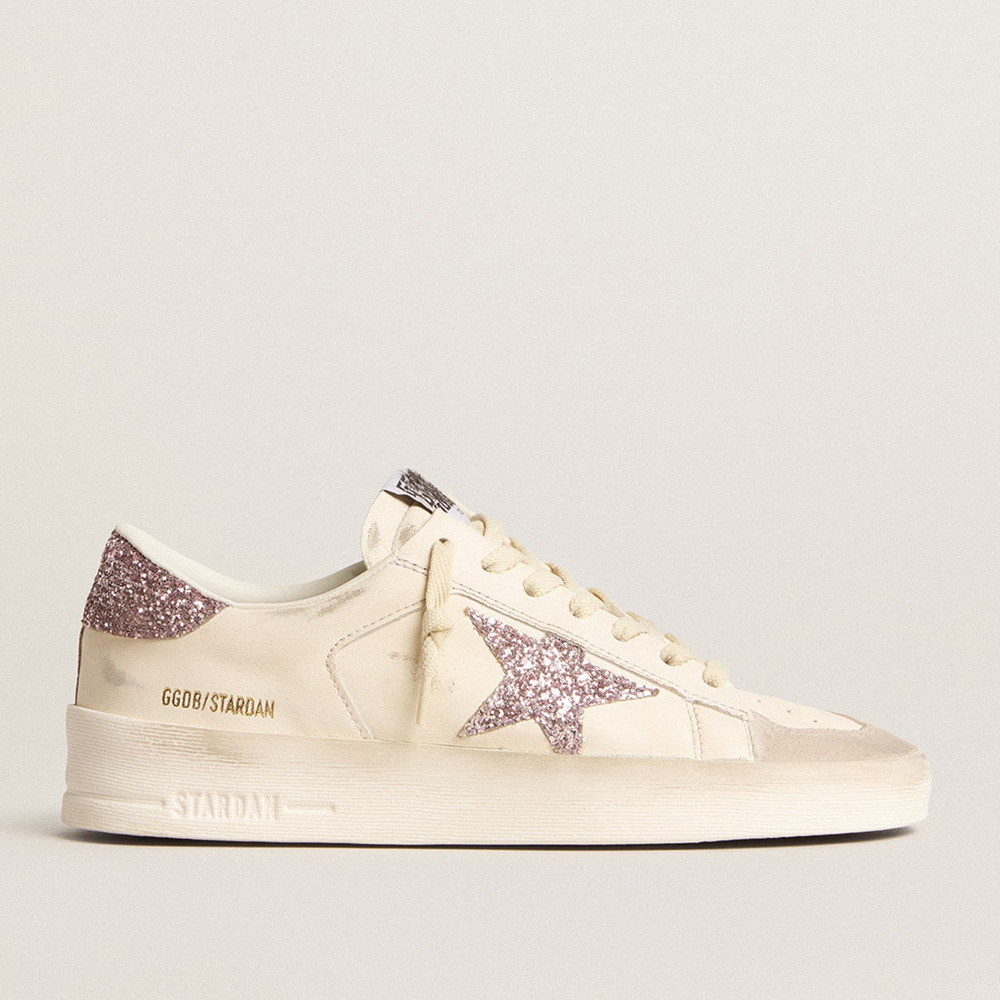 Golden Goose Stardan Sneakers In Nappa And Suede With Pink Glitter Star And Heel Tab