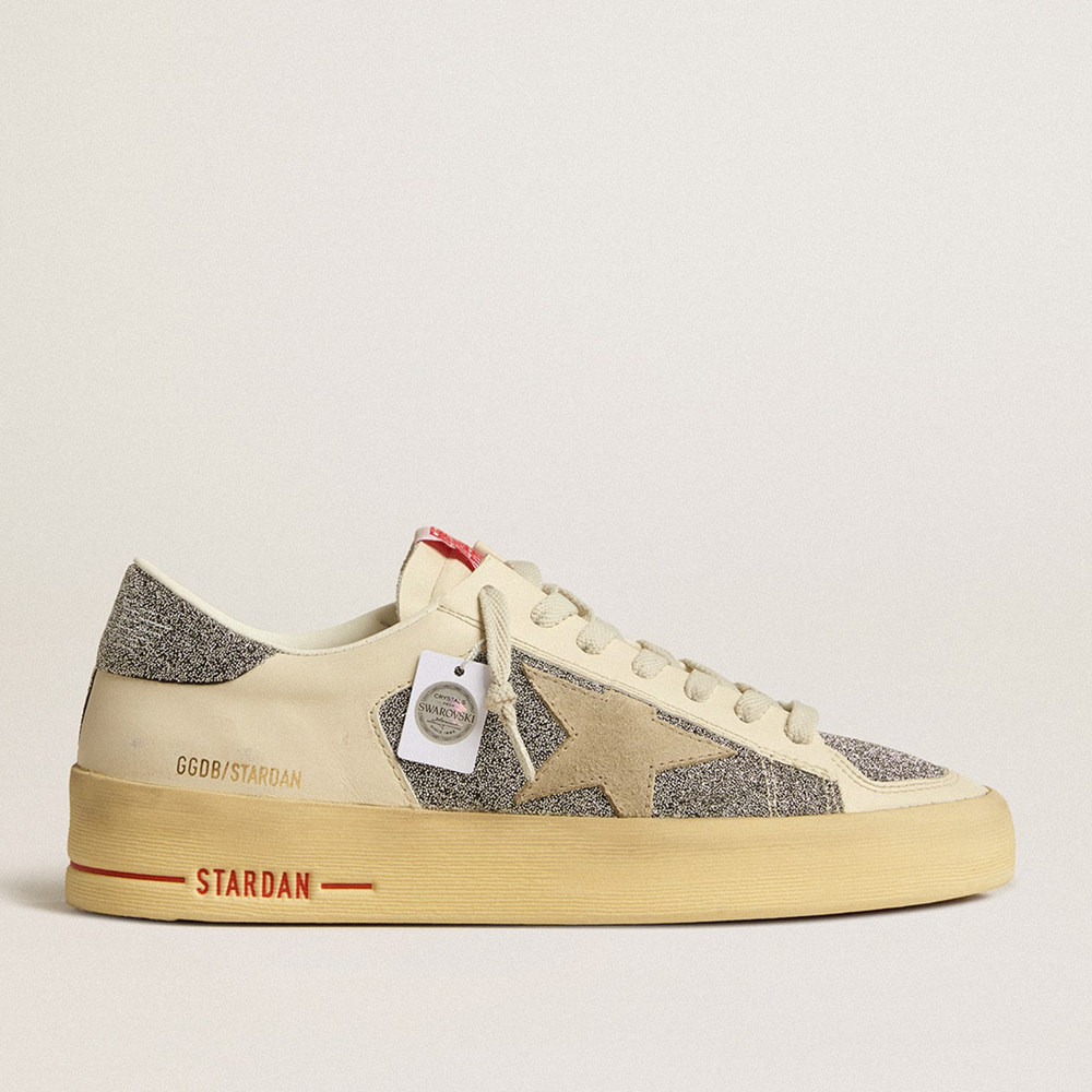 Golden Goose Stardan Sneakers In Suede With Sand Star And Silver Swarovski Crystal Inserts