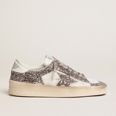 Golden Goose Stardan Sneakers In White Leather And Glitter