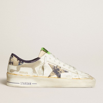 Golden Goose Stardan Sneakers LAB In White Leather With A Camouflage Star And Heel Tab