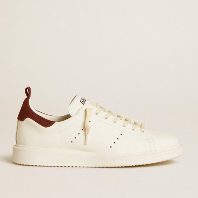 Golden Goose Starter Sneakers In White Leather With Burgundy Nubuck Heel Tab