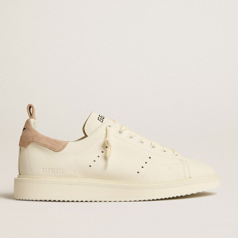 Golden Goose Starter Sneakers In White Leather With Light Brown Nubuck Heel Tab