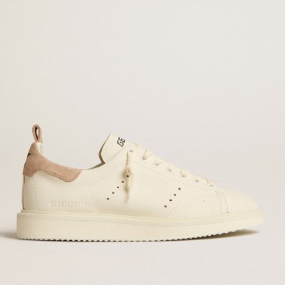 Golden Goose Starter Sneakers In White Leather With Light Brown Nubuck Heel Tab