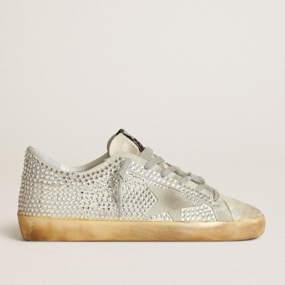 Golden Goose Super-Star Sneakers In Aged White Nubuck With Swarovski Crystals