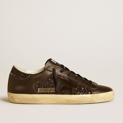 Golden Goose Super-Star Sneakers In Black Glitter With Black Suede Star And Leather Inserts