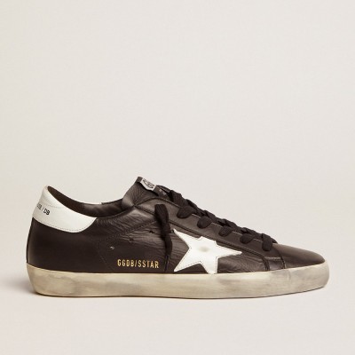 Golden Goose Super-Star Sneakers In Black Leather With White Leather Star And Heel Tab