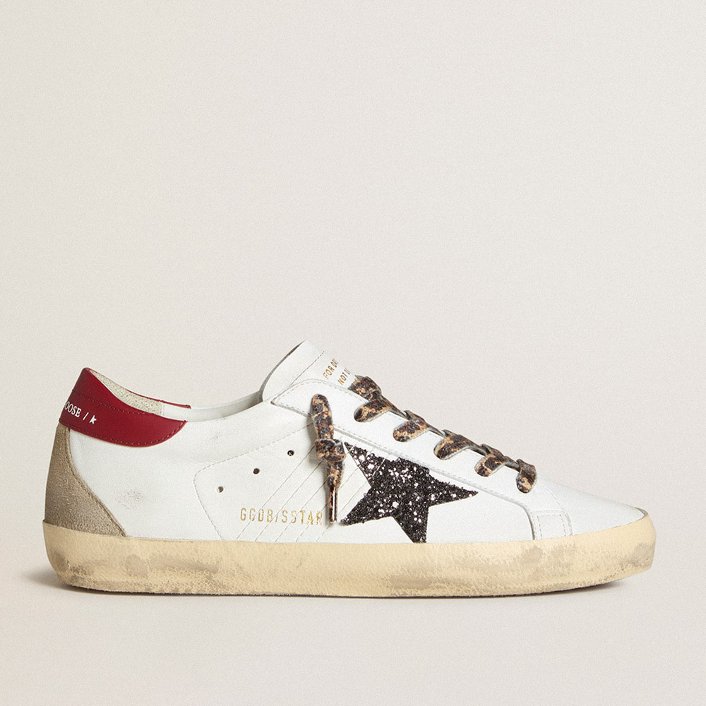 Golden Goose Super-Star Sneakers In Nappa With Glitter Star And Red Nappa Heel Tab