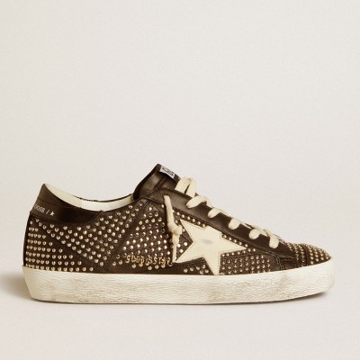 Golden Goose Super-Star Sneakers In Studded Black Nappa With White Leather Star