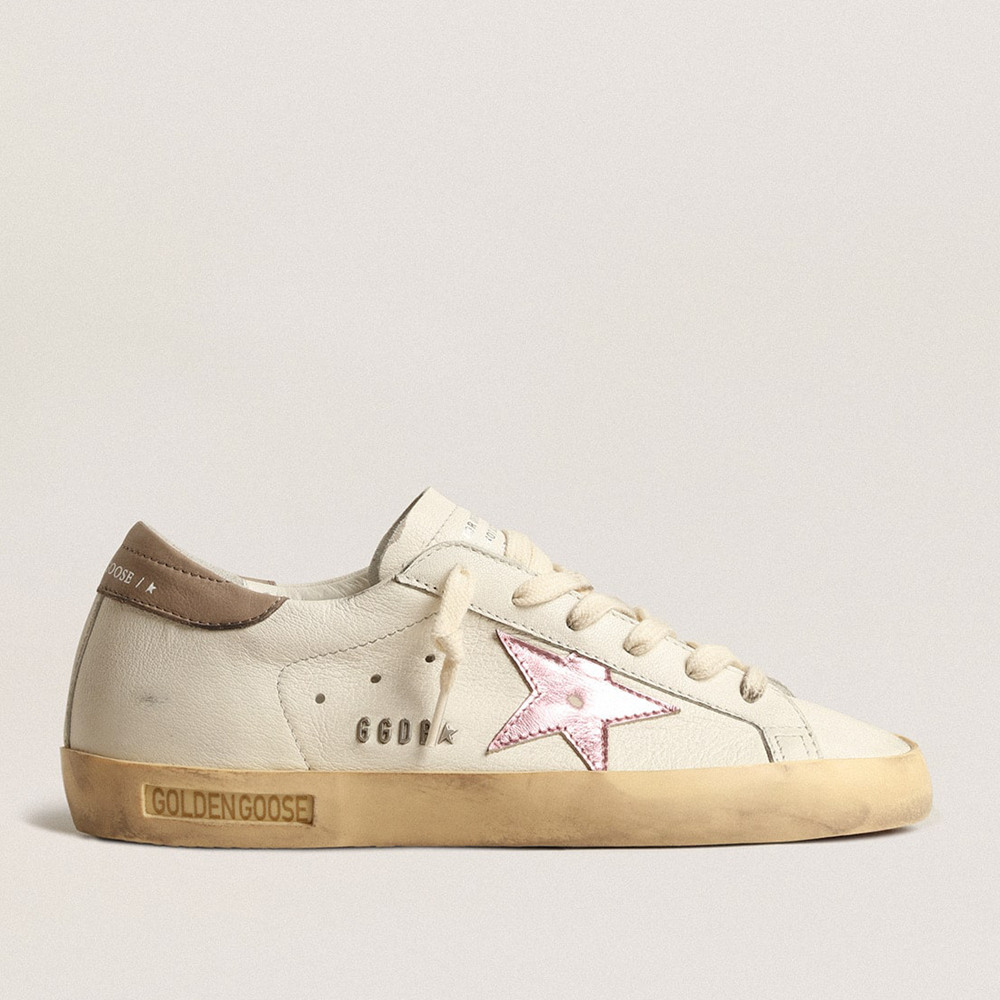 Golden Goose Super-Star Sneakers In White Nappa With Pink Metallic Leather Star