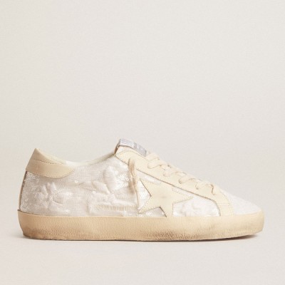 Golden Goose Super-Star Sneakers LTD In White Sequins With Leather Star And Embroidery