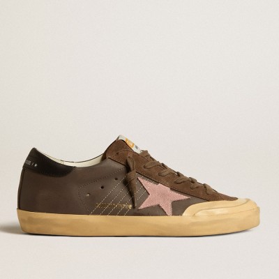 Golden Goose Super-Star Sneakers Penstar LTD In Brown Leather With Pink Suede Star