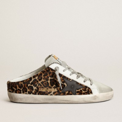 Golden Goose Super-Star Sneakers Sabot In Leopard Print Pony Skin With Black Star