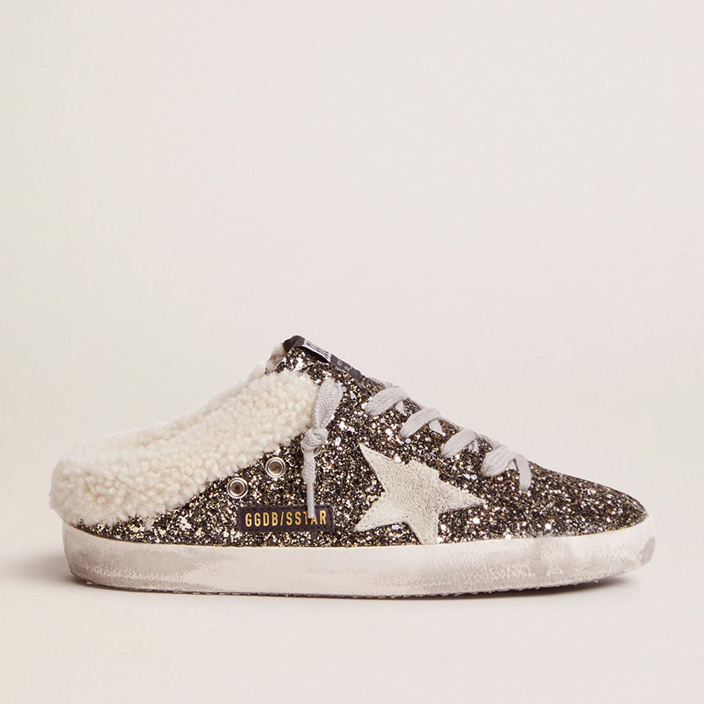 Golden Goose Super-Star Sneakers Sabot With Glitter And Shearling Interior