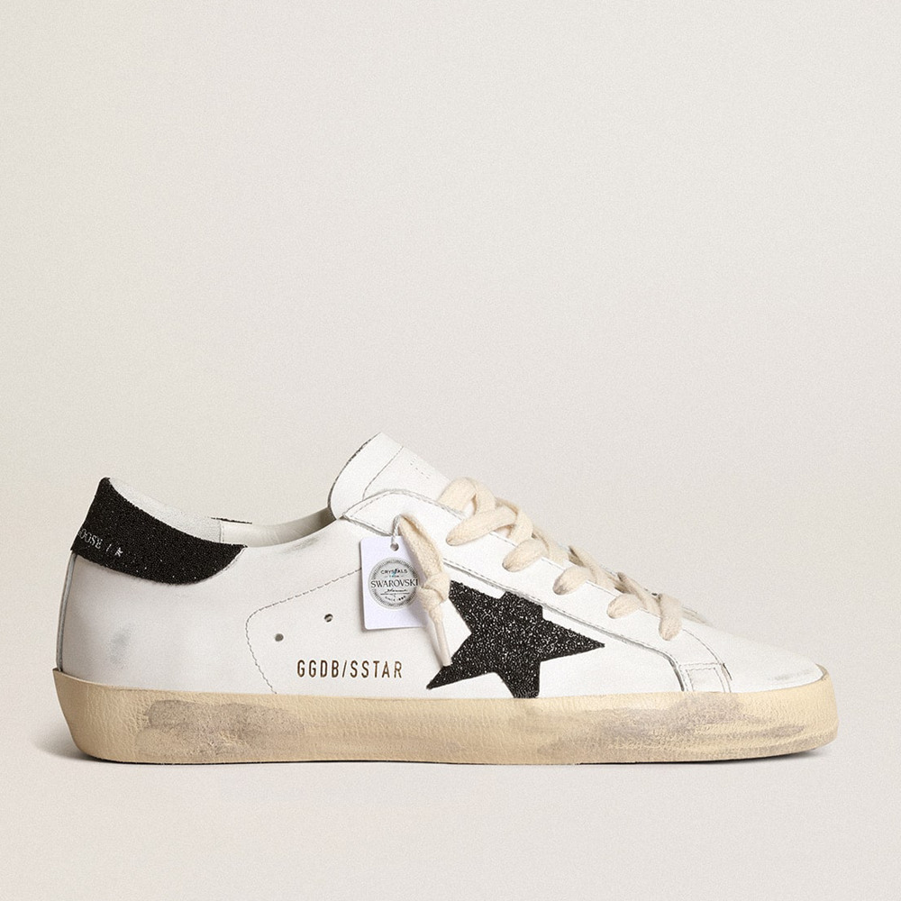 Golden Goose Super-Star Sneakers With A Black Swarovski Crystal Star And Heel Tab