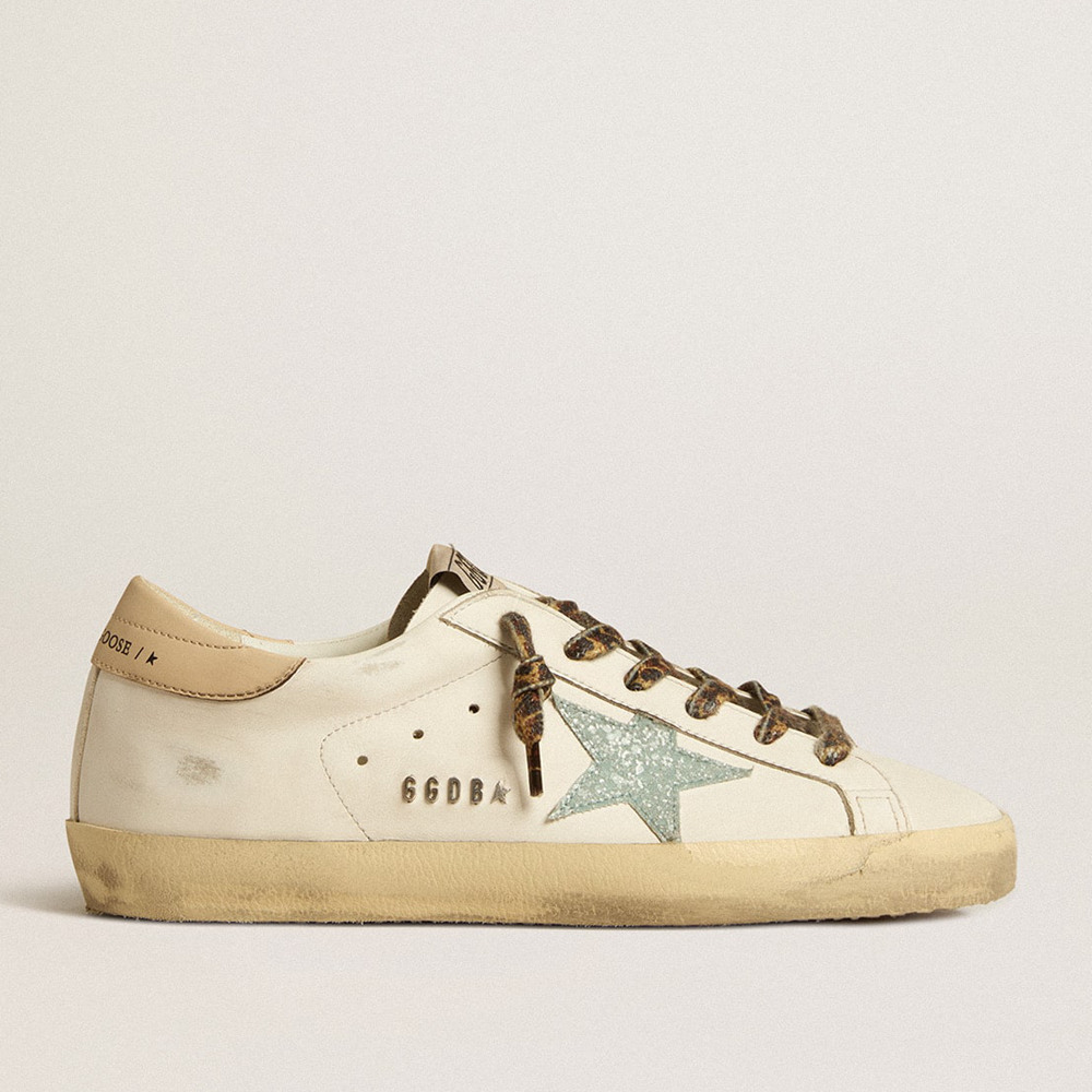 Golden Goose Super-Star Sneakers With Gray Glitter Star And Nude Leather Heel Tab