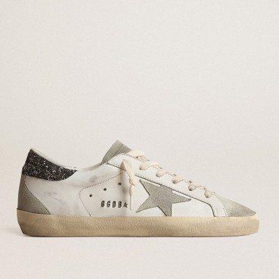 Golden Goose Super-Star Sneakers With Gray Star And Dark Gray Glitter Heel Tab