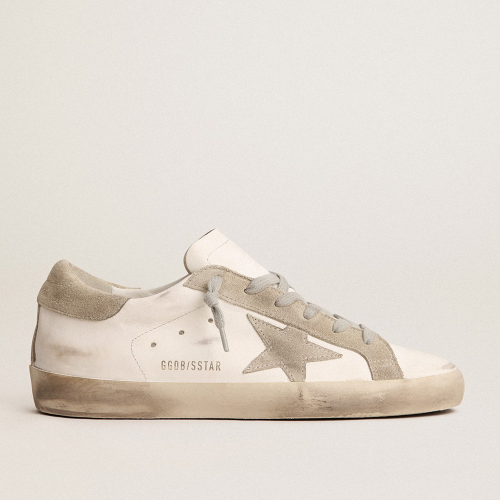 Golden Goose Super-Star Sneakers With Gray Suede Star And Heel Tab