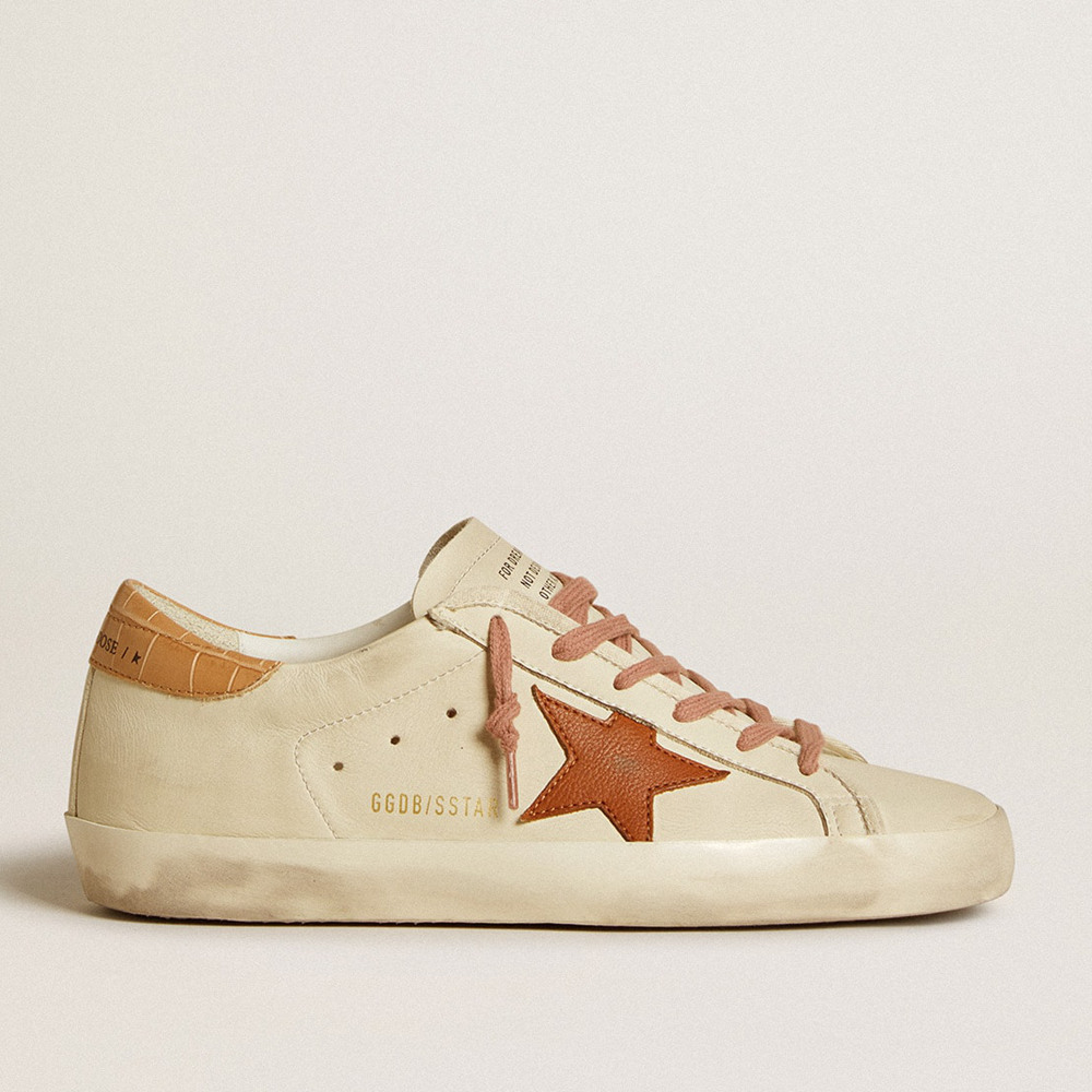 Golden Goose Super-Star Sneakers With Leather Star And Crocodile-print Leather Heel Tab