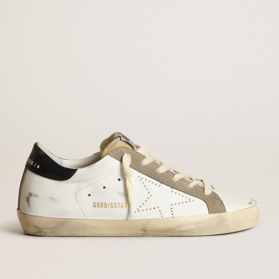 Golden Goose Super-Star Sneakers With Perforated Star And Midnight Blue Heel Tab