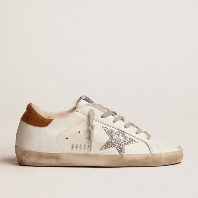 Golden Goose Super-Star Sneakers With Shearling Lining And Silver Glitter Star