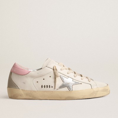 Golden Goose Super-Star Sneakers With Silver Leather Star And Pink Heel Tab