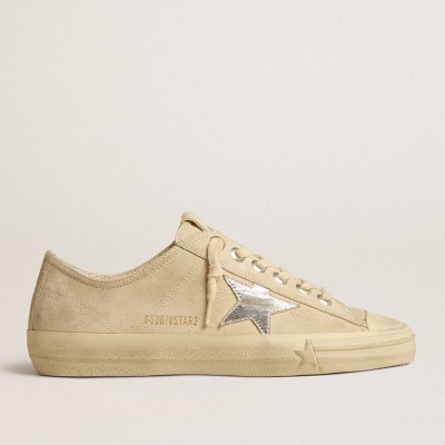 Golden Goose V-Star Sneakers In Pearl Suede With Silver Metallic Leather Star