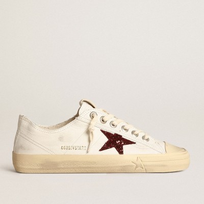 Golden Goose V-Star Sneakers In White Nappa With Red Glitter Star